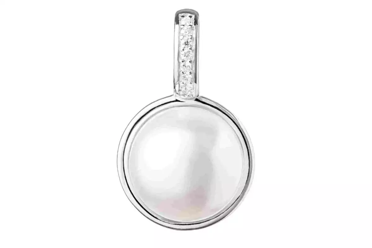 Perlenanhänger einzeln Perle weiß 11-11.5 mm Fassung 925er rhodiniertes Silber, Gaura Pearls, Estland